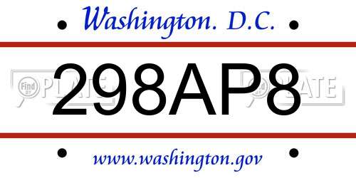 298AP8 District Of Columbia License Plate