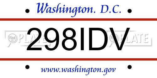 298IDV District Of Columbia License Plate