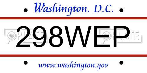 298WEP District Of Columbia License Plate