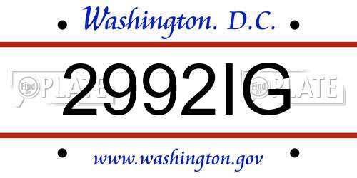 2992IG District Of Columbia License Plate