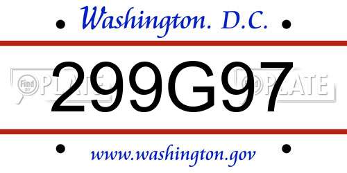 299G97 District Of Columbia License Plate