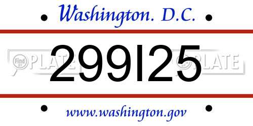 299I25 District Of Columbia License Plate