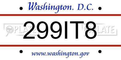 299IT8 District Of Columbia License Plate
