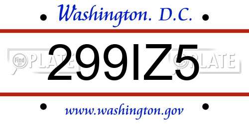299IZ5 District Of Columbia License Plate