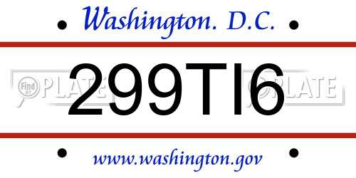 299TI6 District Of Columbia License Plate