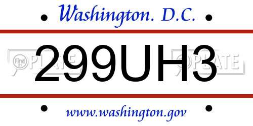 299UH3 District Of Columbia License Plate