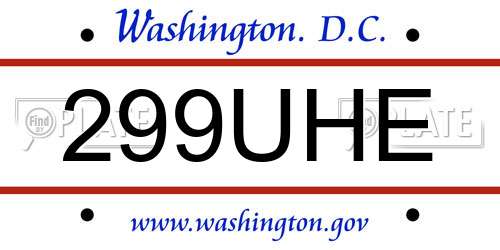 299UHE District Of Columbia License Plate