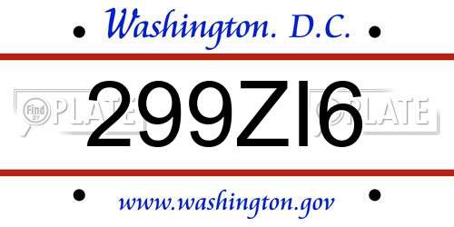 299ZI6 District Of Columbia License Plate