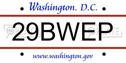 29BWEP District Of Columbia License Plate