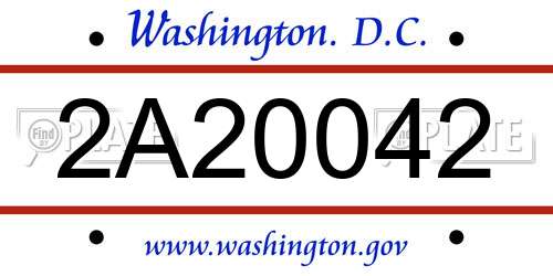 2A20042 District Of Columbia License Plate