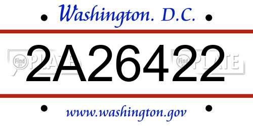 2A26422 District Of Columbia License Plate
