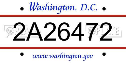 2A26472 District Of Columbia License Plate