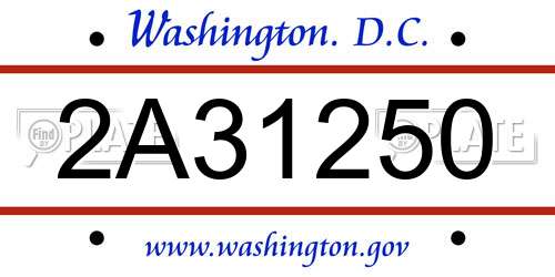 2A31250 District Of Columbia License Plate
