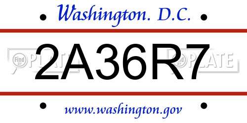 2A36R7 District Of Columbia License Plate