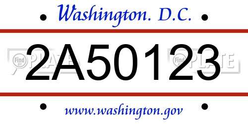 2A50123 District Of Columbia License Plate
