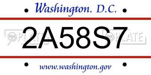 2A58S7 District Of Columbia License Plate
