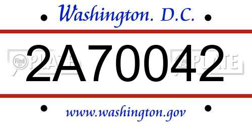 2A70042 District Of Columbia License Plate