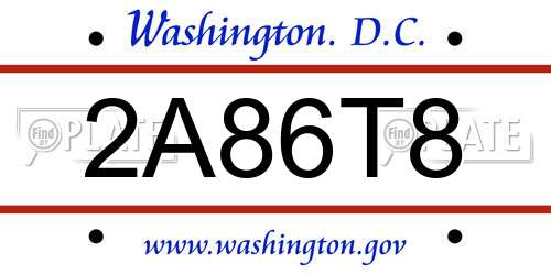 2A86T8 District Of Columbia License Plate