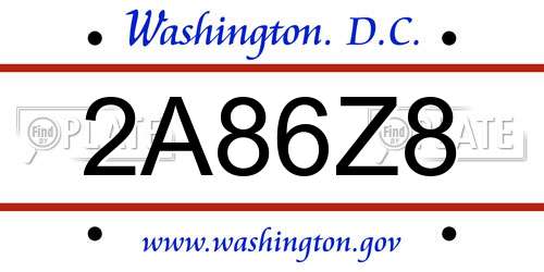 2A86Z8 District Of Columbia License Plate
