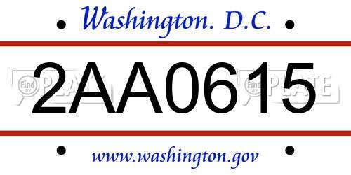 2AA0615 District Of Columbia License Plate