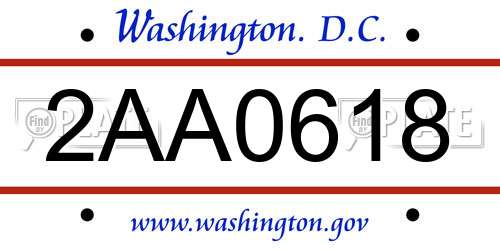 2AA0618 District Of Columbia License Plate