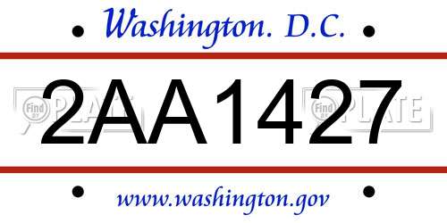 2AA1427 District Of Columbia License Plate