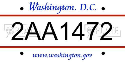 2AA1472 District Of Columbia License Plate