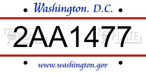 2AA1477 District Of Columbia License Plate