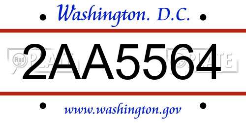 2AA5564 District Of Columbia License Plate