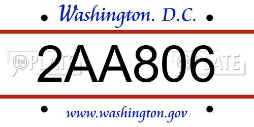 2AA806 District Of Columbia License Plate
