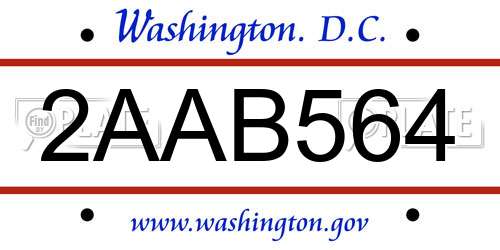 2AAB564 District Of Columbia License Plate