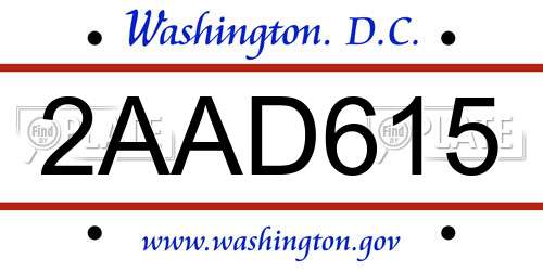 2AAD615 District Of Columbia License Plate