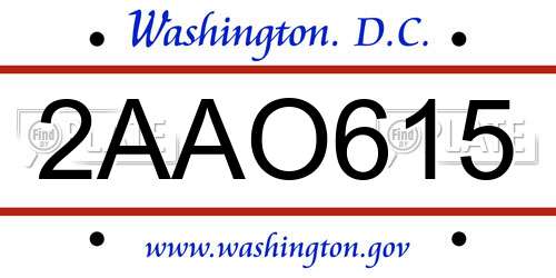 2AAO615 District Of Columbia License Plate
