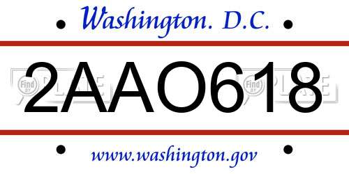 2AAO618 District Of Columbia License Plate