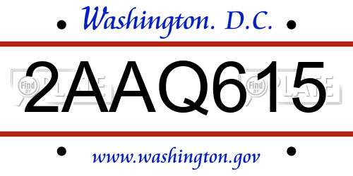 2AAQ615 District Of Columbia License Plate