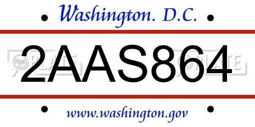 2AAS864 District Of Columbia License Plate