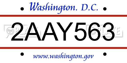 2AAY563 District Of Columbia License Plate
