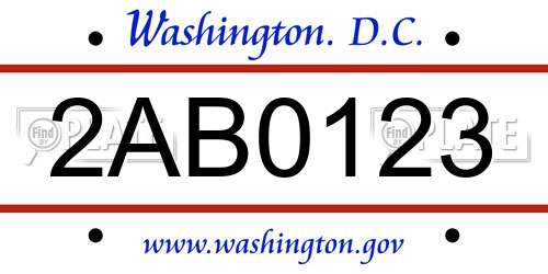 2AB0123 District Of Columbia License Plate