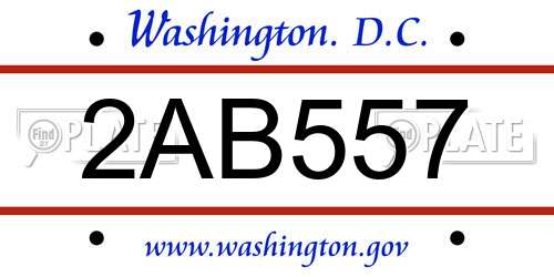 2AB557 District Of Columbia License Plate