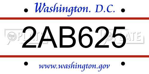2AB625 District Of Columbia License Plate