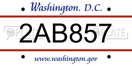 2AB857 District Of Columbia License Plate