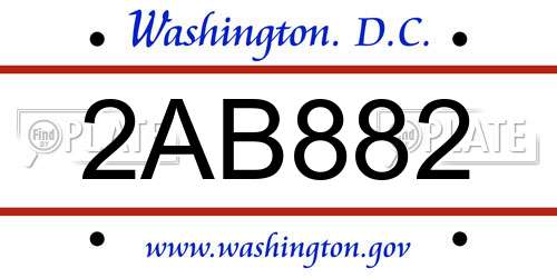 2AB882 District Of Columbia License Plate