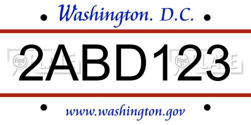 2ABD123 District Of Columbia License Plate