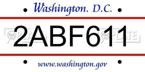 2ABF611 District Of Columbia License Plate