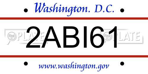 2ABI61 District Of Columbia License Plate