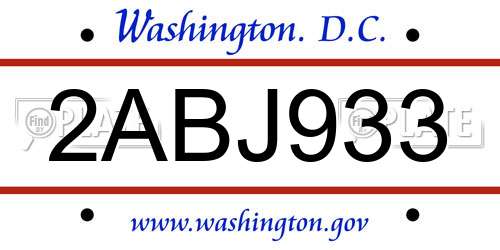 2ABJ933 District Of Columbia License Plate