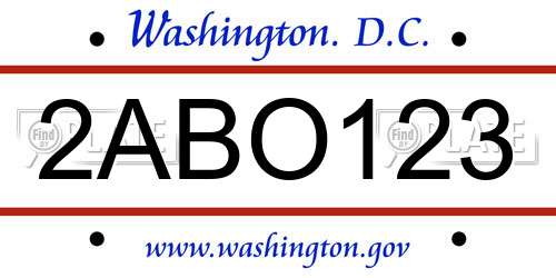 2ABO123 District Of Columbia License Plate