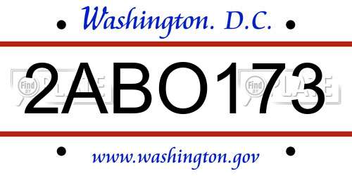 2ABO173 District Of Columbia License Plate