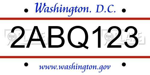 2ABQ123 District Of Columbia License Plate