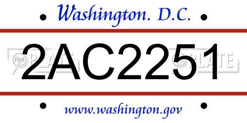 2AC2251 District Of Columbia License Plate